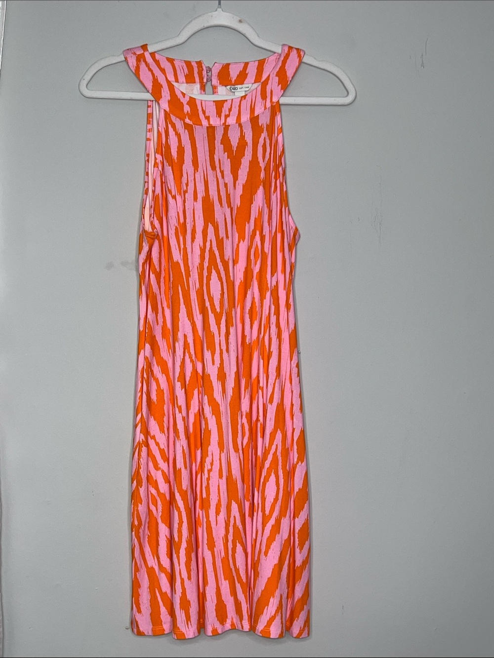 Cato Vibrant Stretchy Pockets Pink and Orange Patterned Midi Dress Airy